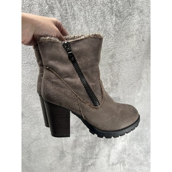 Charlotte Russe Shoes - Vtg Y2K CHARLOTTE RUSSE 9 Brown Chunky Heeled Ankle Booties Boots Faux Fur Lug